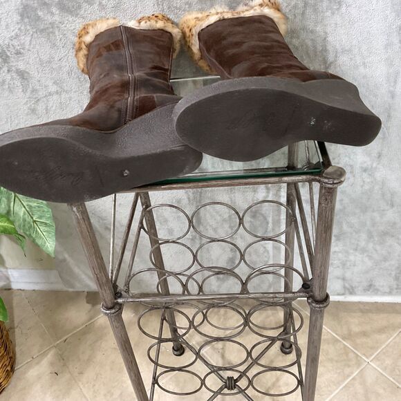 Donald J. Pliner Tiara BOOTS suede like w Faux FUR Wedge boots wms. 9.5 Brown - Picture 8 of 10